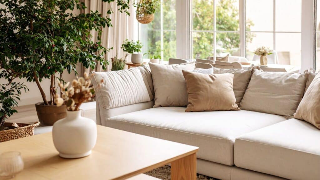 Fresh living room with clean furnishings from a professional cleaning team.